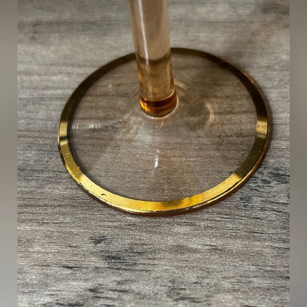 Vtg. (3) Amber Optic Gold Trim Sherry Cordial Stem Glasses Orange Yellow MCM
